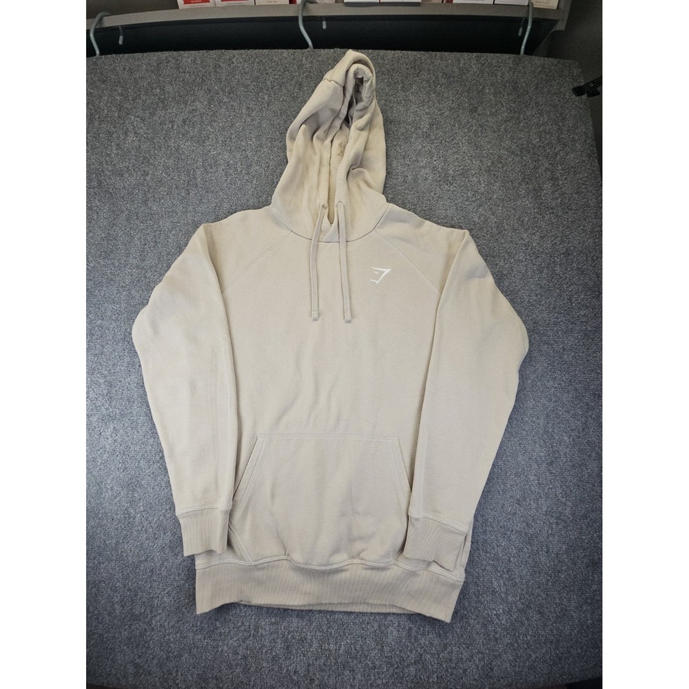 Gymshark Hoodie Mens M Beige Sport Active Pullover Fleece Sweatshirt 1806